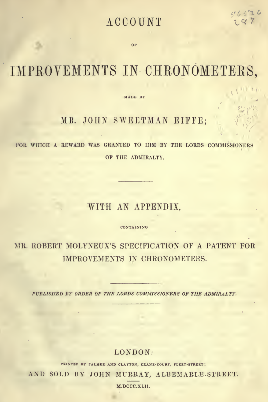 《Account of Improvements in Chronometers》