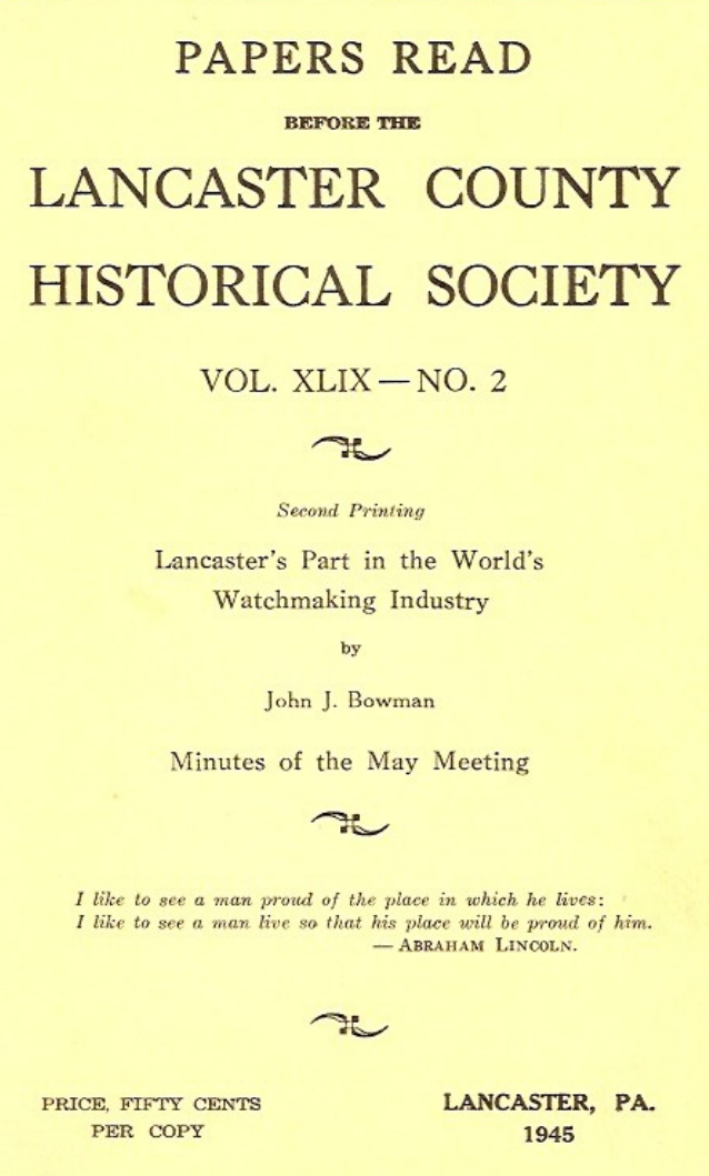 《Lancaster's Part in the World's Watchmaking Industry》